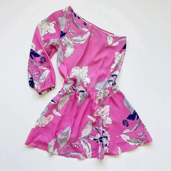 Yumi Kim One Shoulder Pink Floral Mini Dress NWT M - Picture 11 of 11